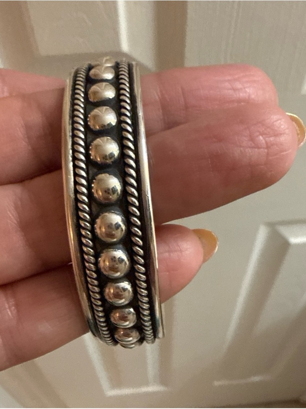 Sterling-Style Silver Balls Beaded Cuff Bracelet